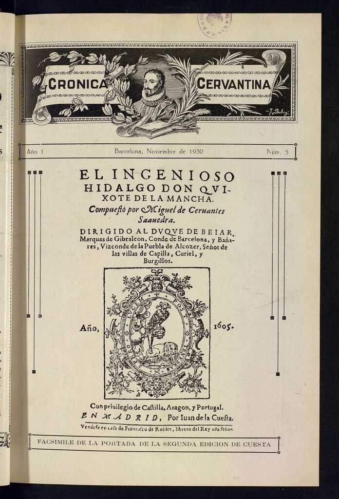 Miniatura de Crónica cervantina de noviembre de 1930. Nº 5