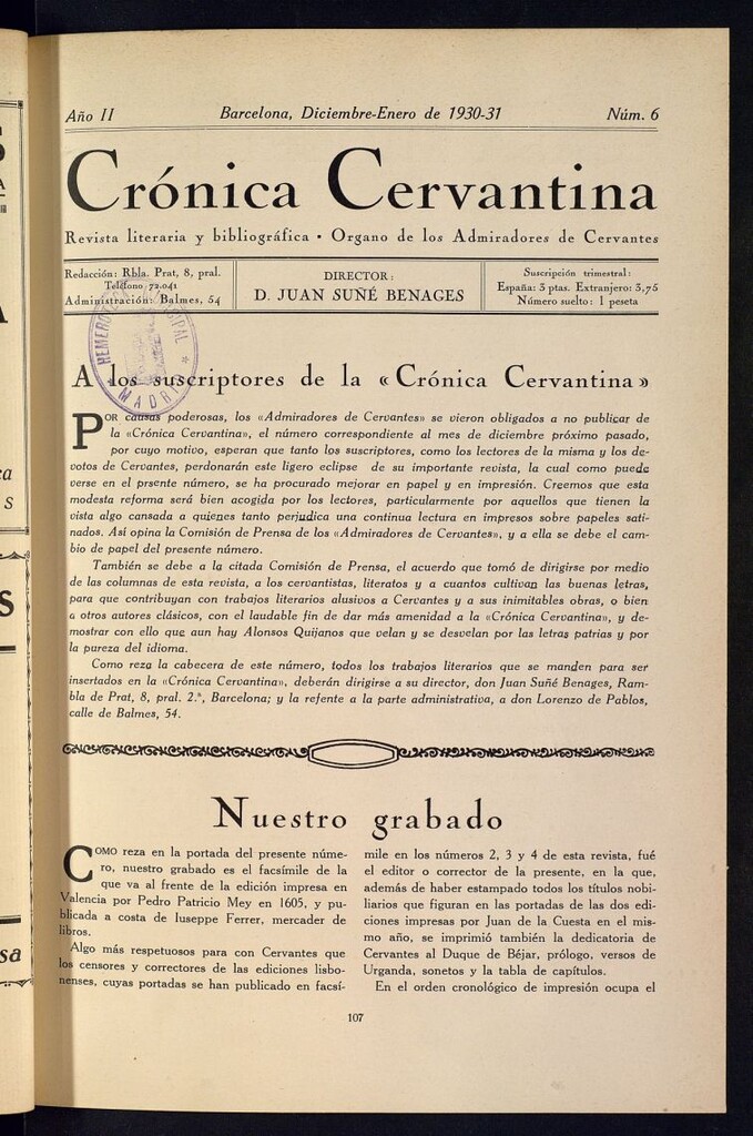 Miniatura de Crónica cervantina de diciembre-enero de 1931. Nº 6