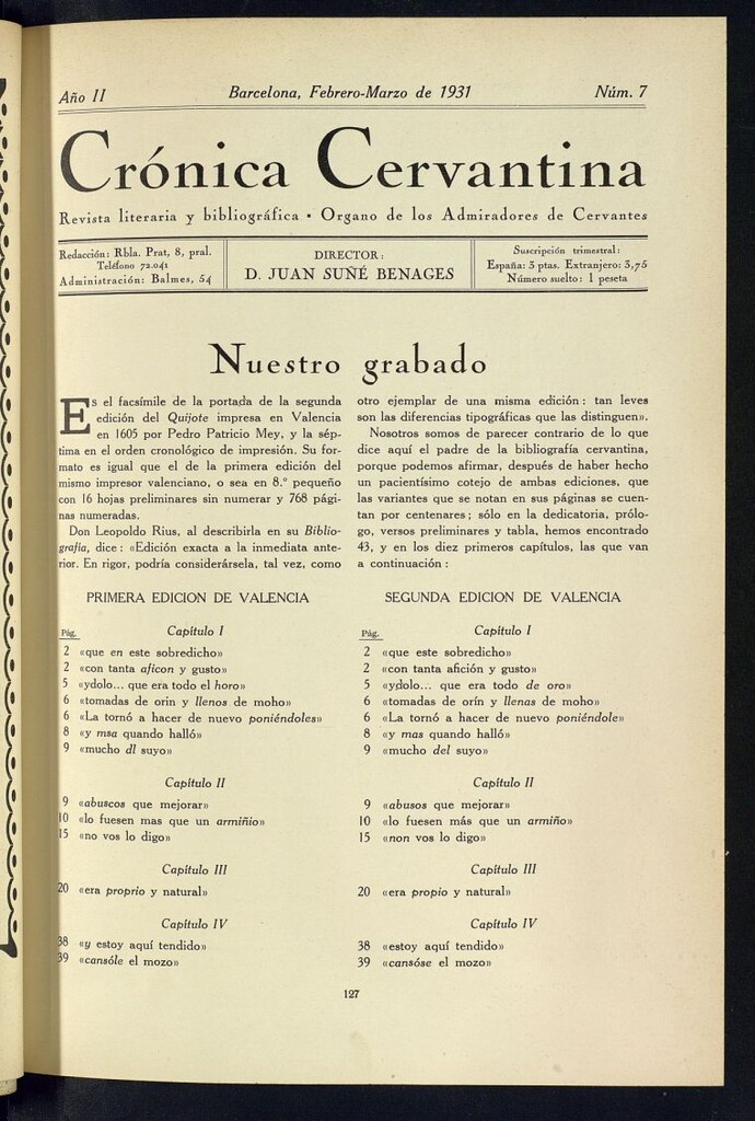 Miniatura de Crónica cervantina de febrero-marzo de 1931. Nº 7