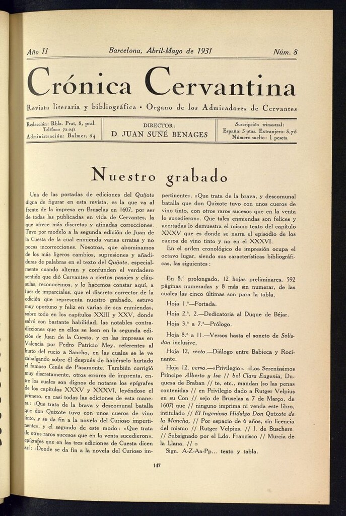 Miniatura de Crónica cervantina de abril-mayo de 1931. Nº 8