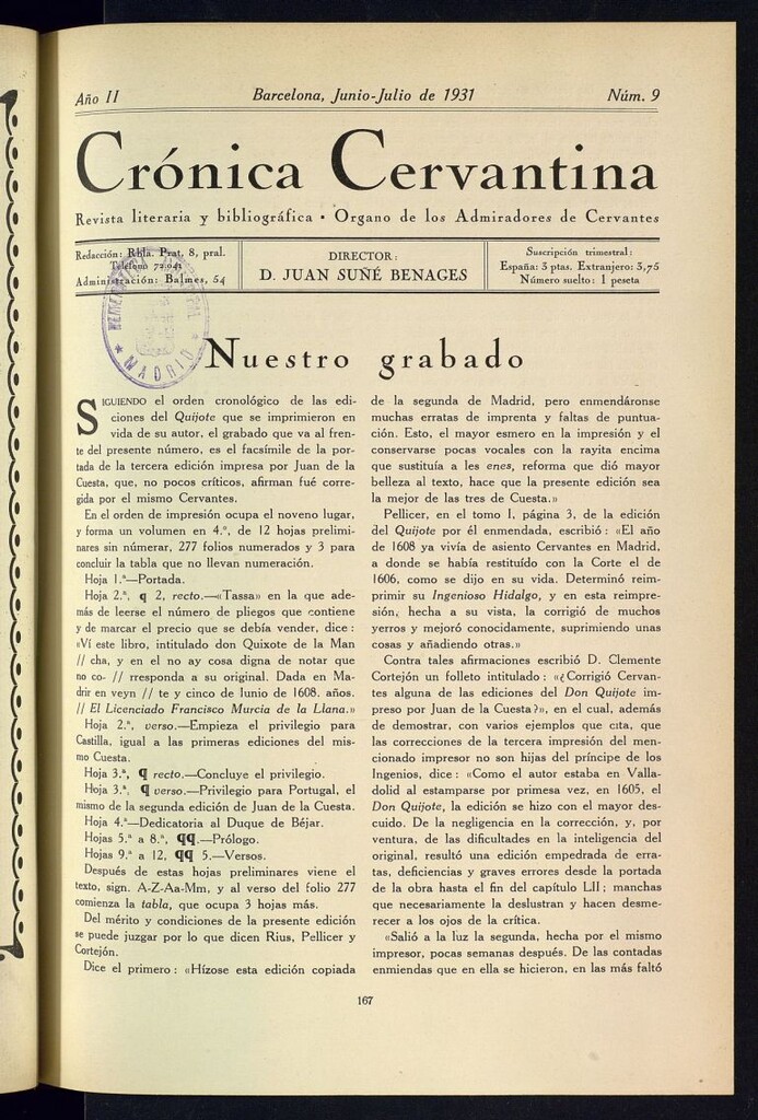 Miniatura de Crónica cervantina de Junio-julio de 1931. Nº 9