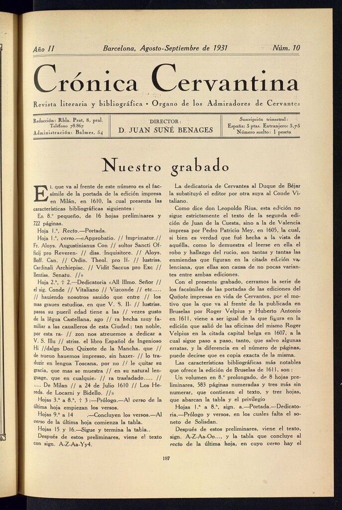 Miniatura de Crónica cervantina de agosto-septiembre de 1931. Nº 10