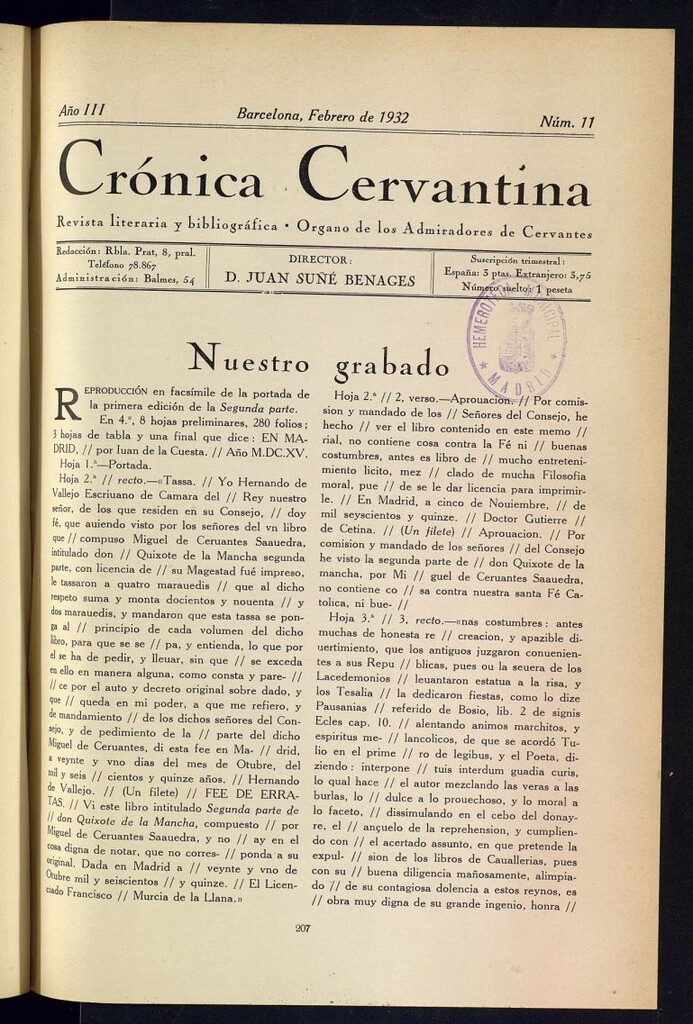 Miniatura de Crónica cervantina de febrero de 1932. Nº 11