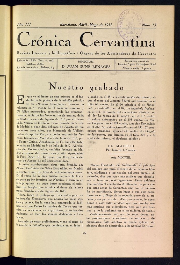 Miniatura de Crónica cervantina de abril-mayo de 1932. Nº 13