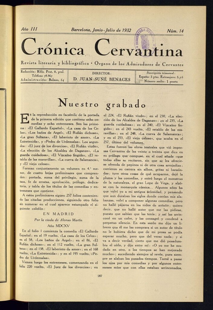 Miniatura de Crónica cervantina de Junio-julio de 1932. Nº 14