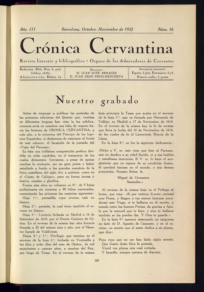 Miniatura de Crónica cervantina de octubre-noviembre de 1932. Nº 16