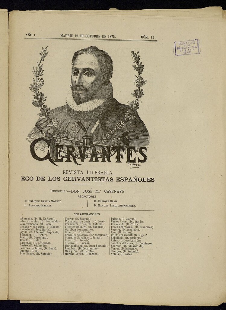 Miniatura de Cervantes : revista literaria de 24 de octubre de 1875, nº 15