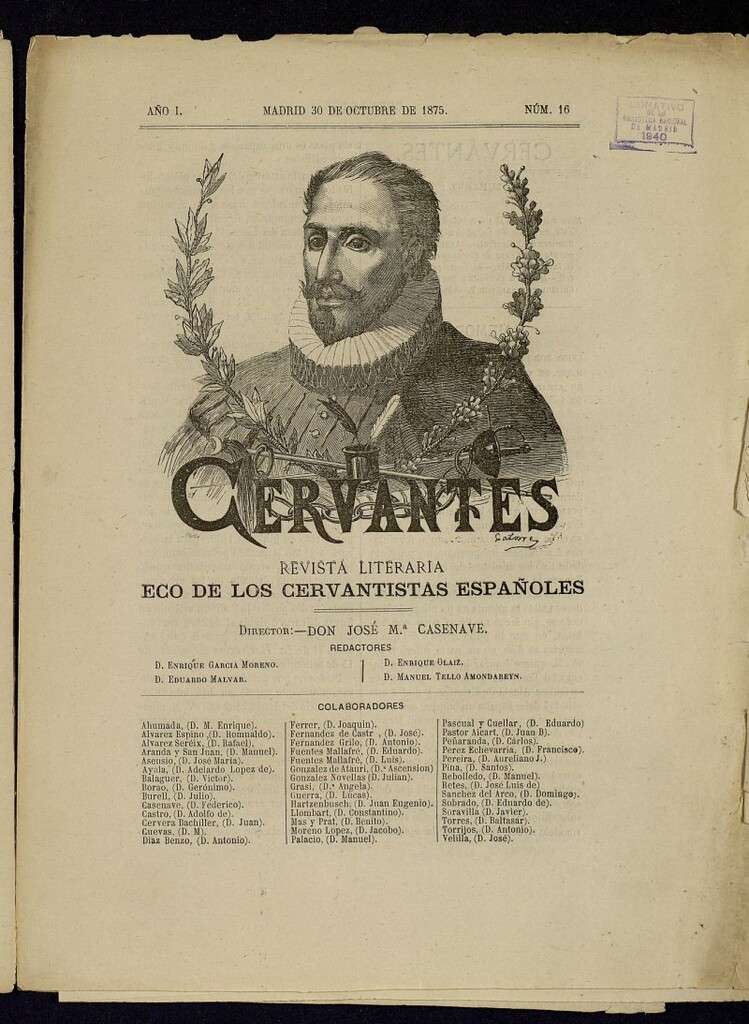 Miniatura de Cervantes : revista literaria de 30 de octubre de 1875, nº 16