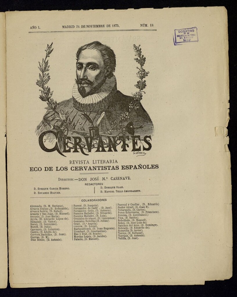 Miniatura de Cervantes : revista literaria de 24 de noviembre de 1875, nº 18