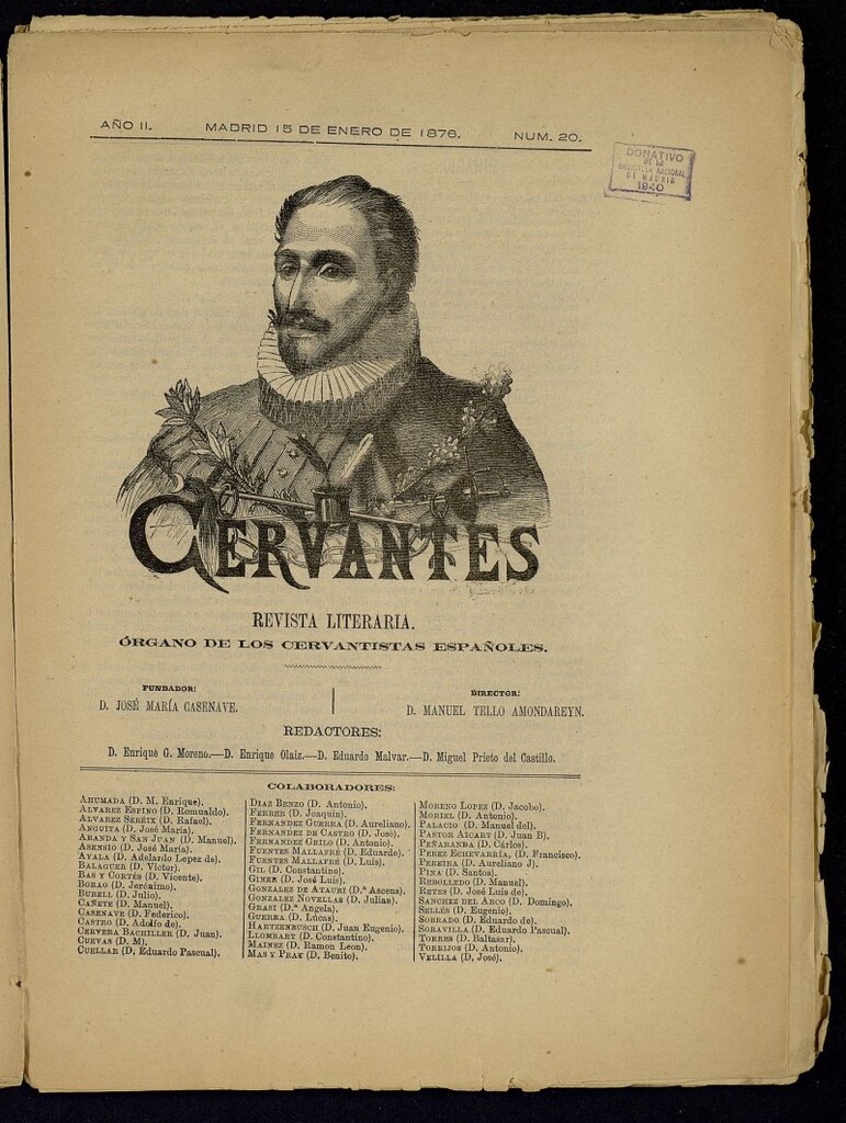 Miniatura de Cervantes : revista literaria de 15 de enero de 1876, nº 20