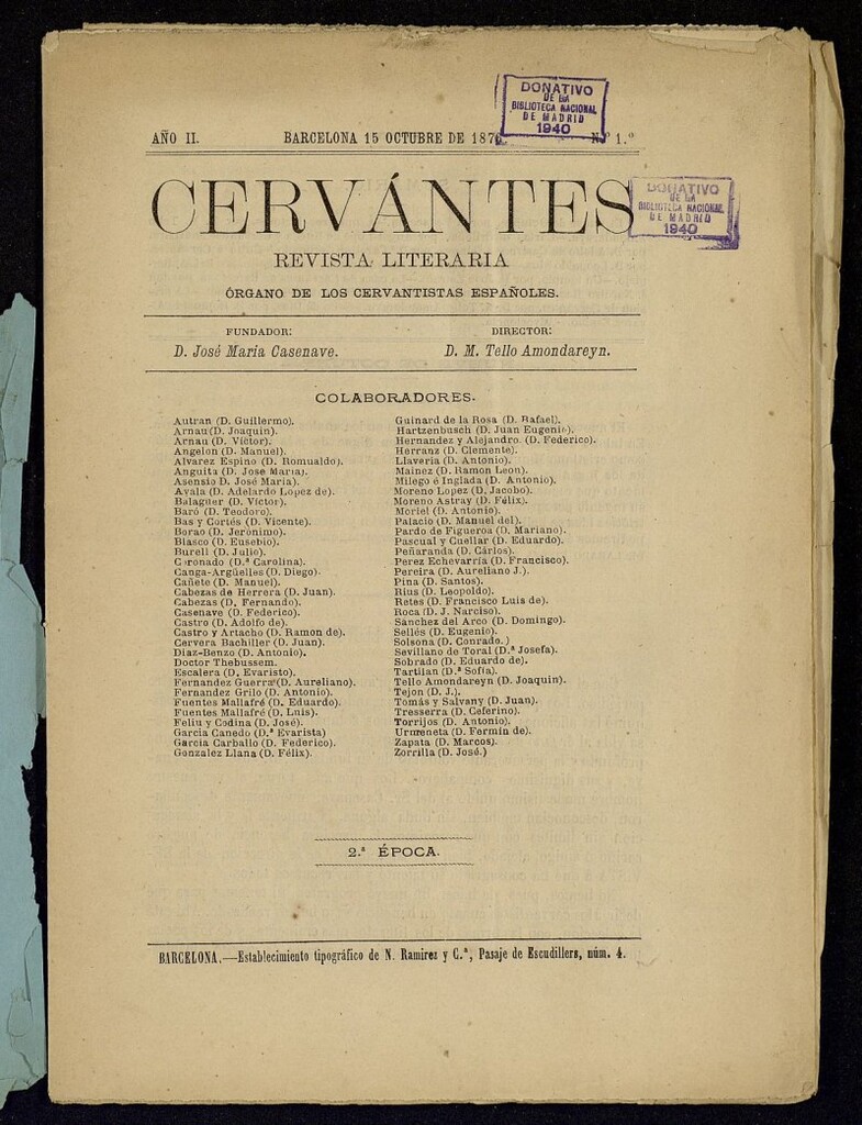 Miniatura de Cervantes : revista literaria de 15 de octubre de 1876, nº 1