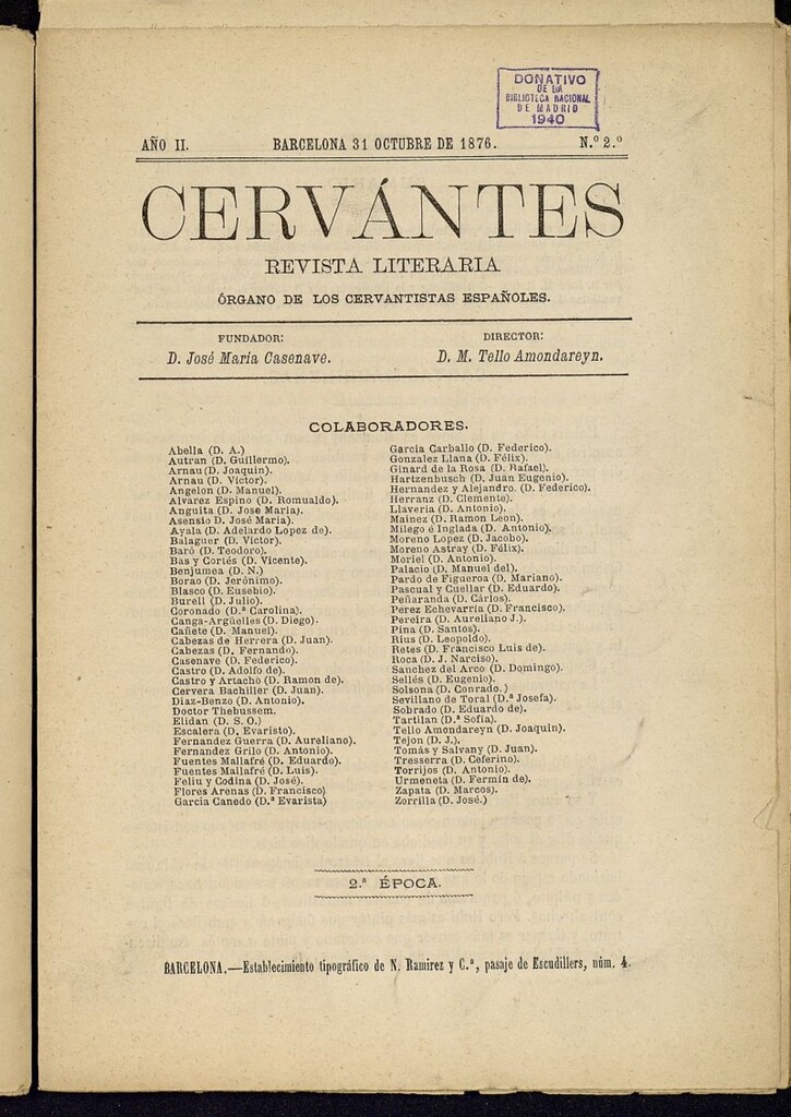Miniatura de Cervantes : revista literaria de 31 de octubre de 1876, nº 2