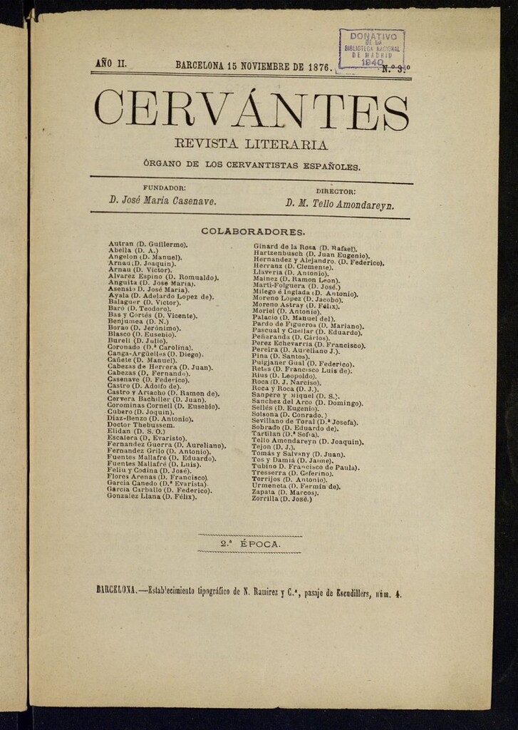 Miniatura de Cervantes : revista literaria de 15 de noviembre de 1876, nº 3