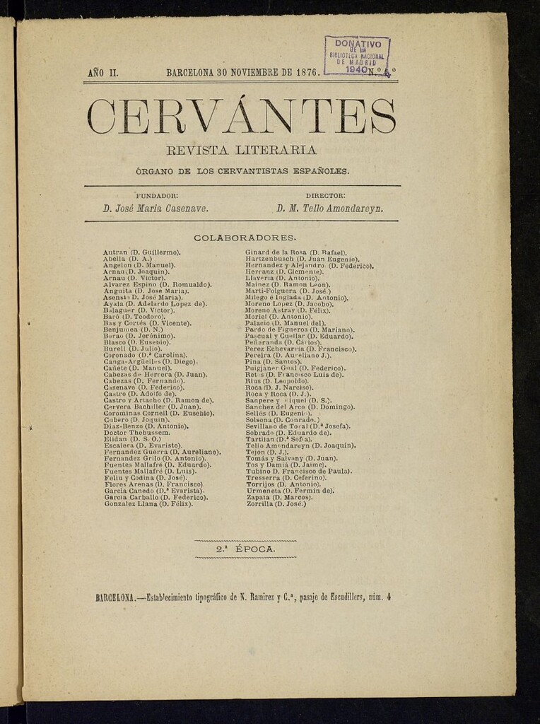 Miniatura de Cervantes : revista literaria de 30 de noviembre de 1876, nº 4