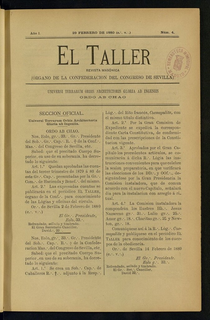 Miniatura de EL Taller, de 29 de febrero de 1880, nº 4