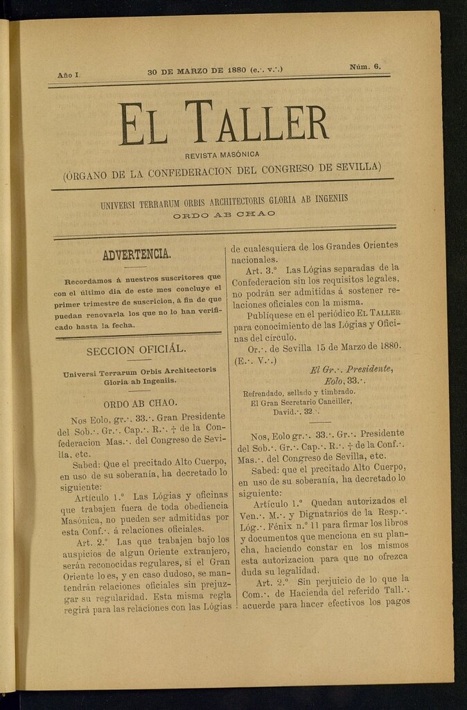 Miniatura de EL Taller, de 30 de marzo de 1880, nº 6