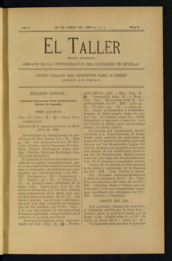 Miniatura de EL Taller, de 30 de abril de 1880, nº 8