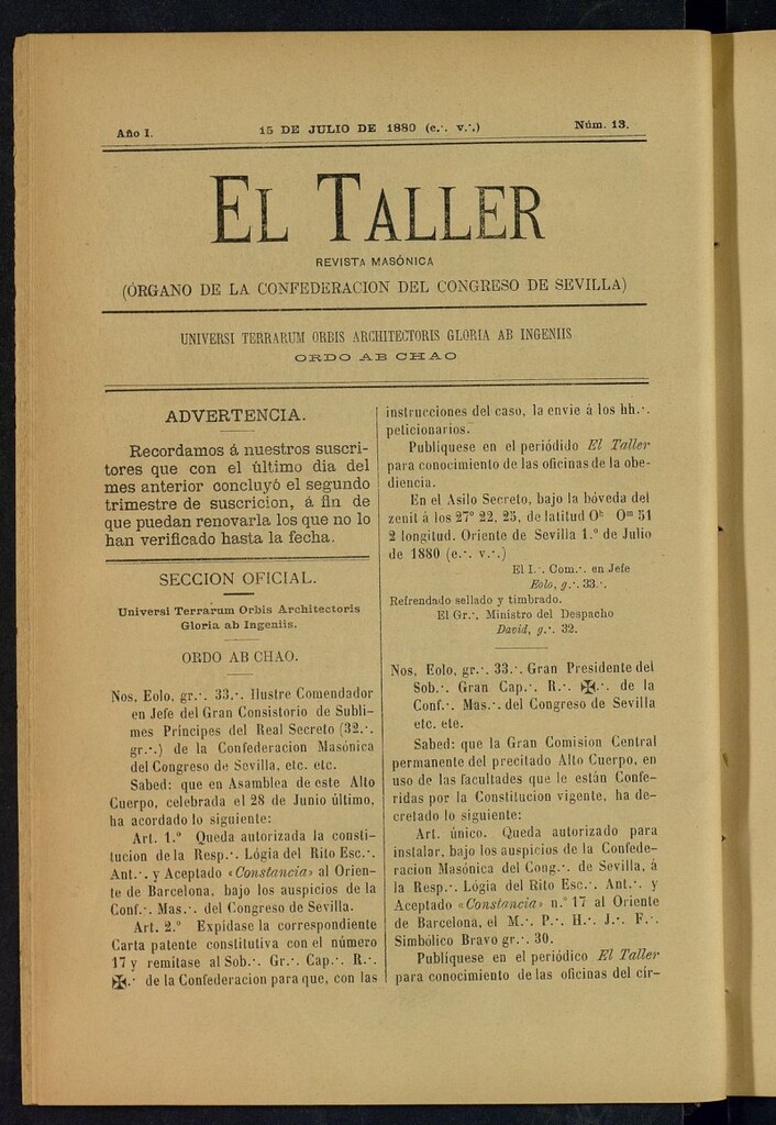 Miniatura de EL Taller, de 15 de julio de 1880, nº 13