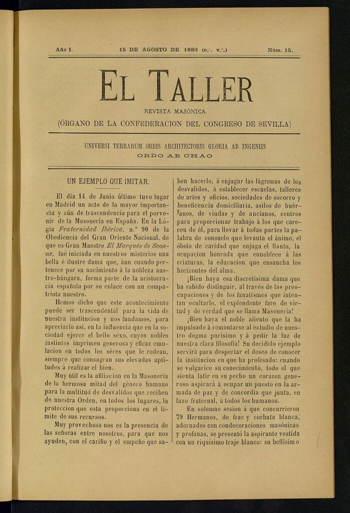Miniatura de EL Taller, de 15 de agosto de 1880, nº 15