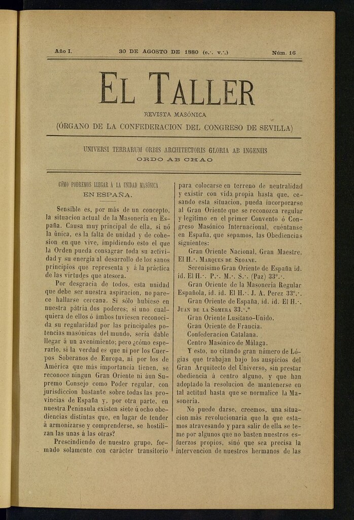 Miniatura de EL Taller, de 30 de agosto de 1880, nº 16