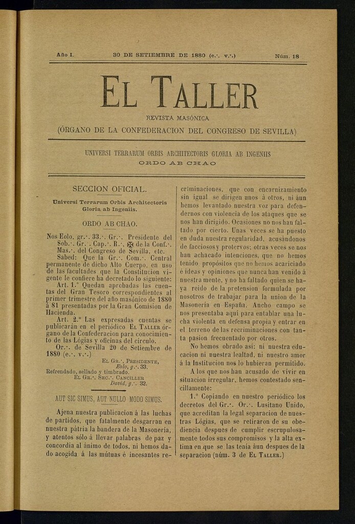 Miniatura de EL Taller, de 30 de septiembre de 1880, nº 18