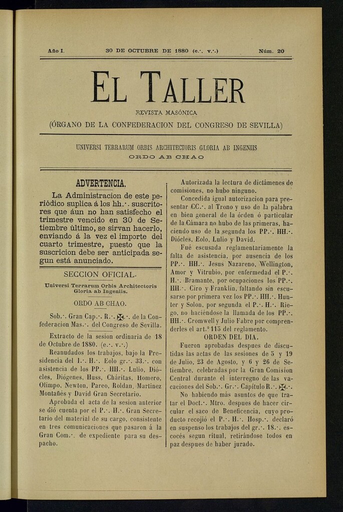 Miniatura de EL Taller, de 30 de octubre de 1880, nº 20