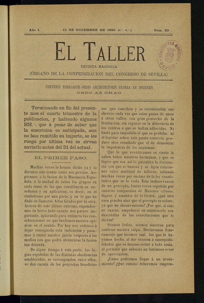 Miniatura de EL Taller, de 15 de diciembre de 1880, nº 23