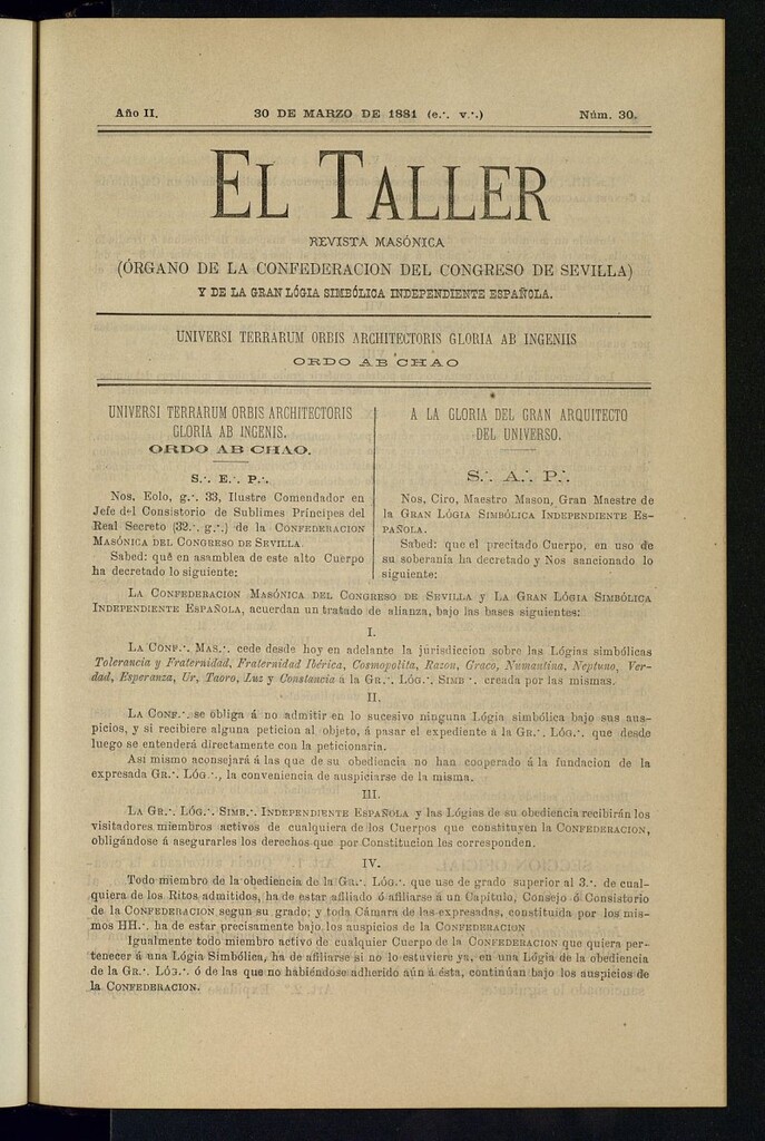 Miniatura de EL Taller, de 30 de marzo de 1881, nº 30