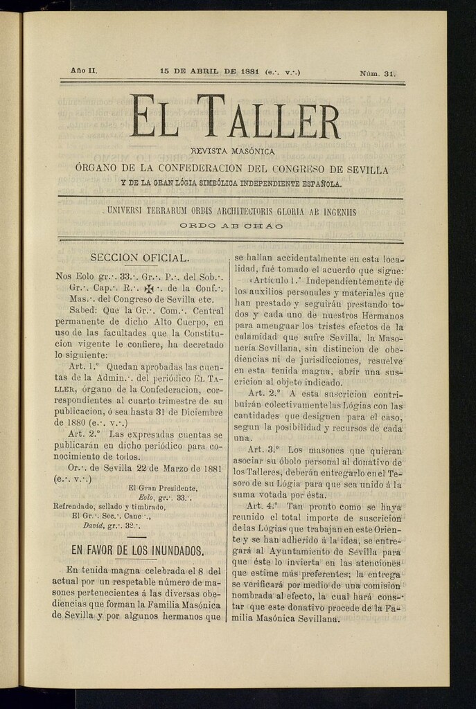 Miniatura de EL Taller, de 15 de abril de 1881, nº 31