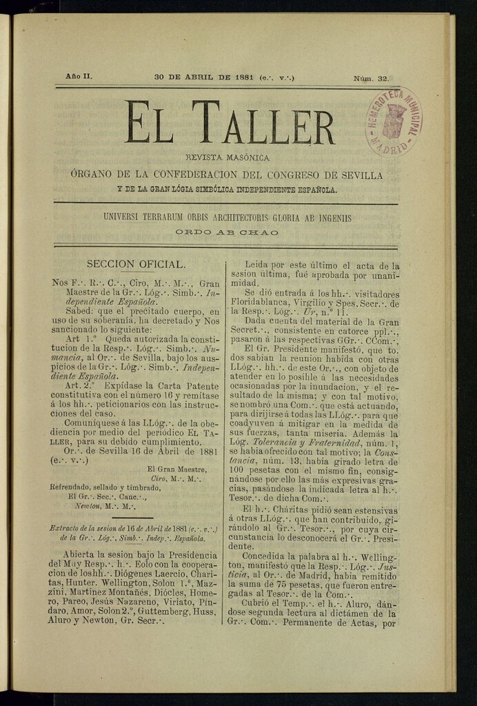 Miniatura de EL Taller, de 30 de abril de 1881, nº 32