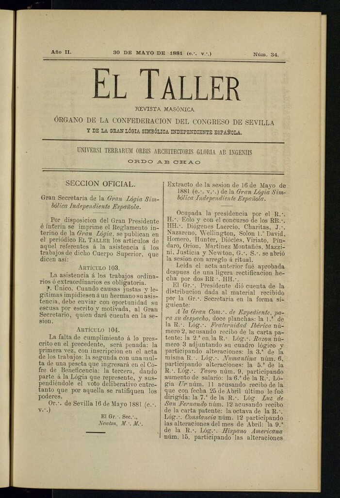 Miniatura de EL Taller, de 30 de mayo de 1881, nº 34