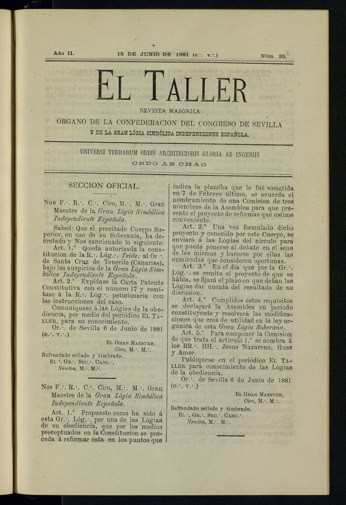 Miniatura de EL Taller, de 15 de junio de 1881, nº 35