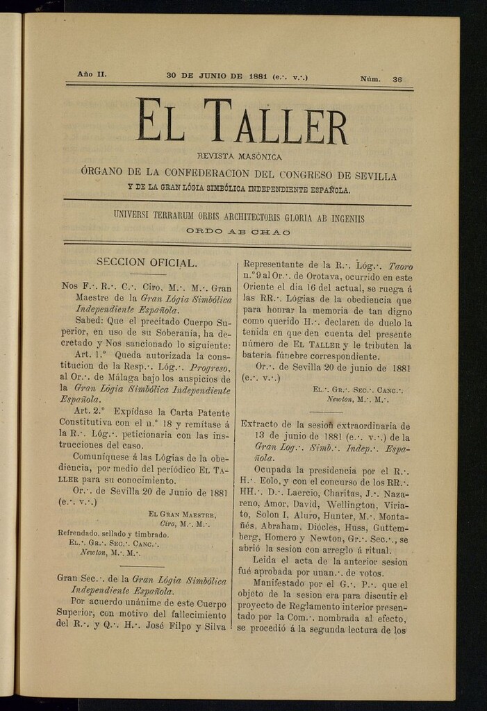 Miniatura de EL Taller, de 30 de junio de 1881, nº 36
