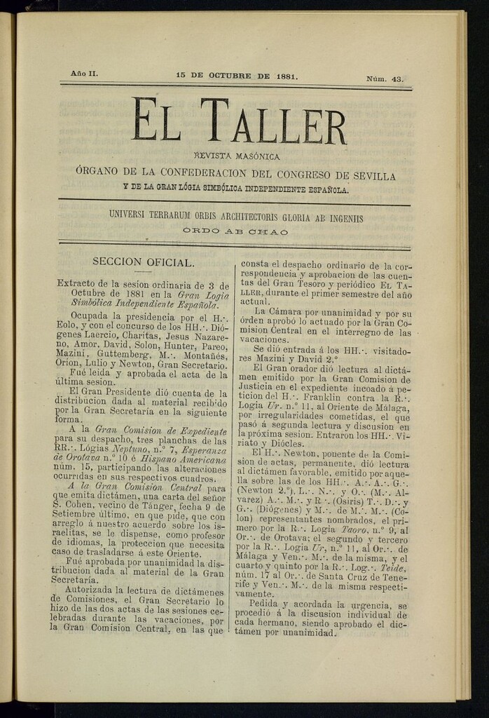 Miniatura de EL Taller, de 15 de octubre de 1881, nº 43