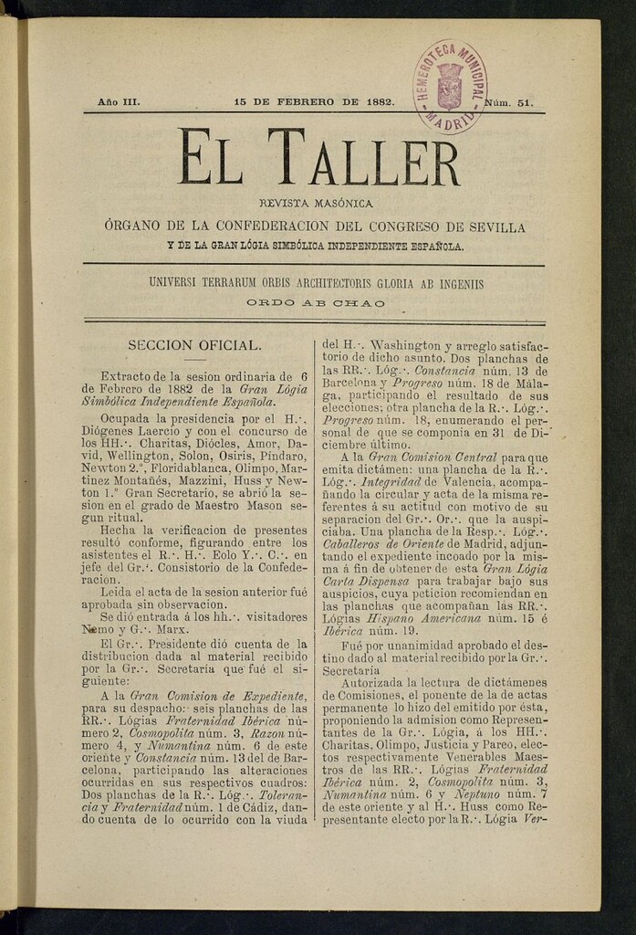 Miniatura de El Taller, de 15 de febrero de 1882, nº 51