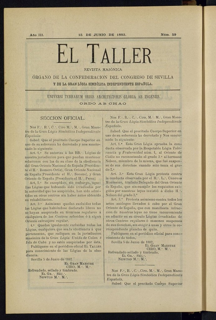 Miniatura de El Taller, de 15 de junio de 1882, nº 59