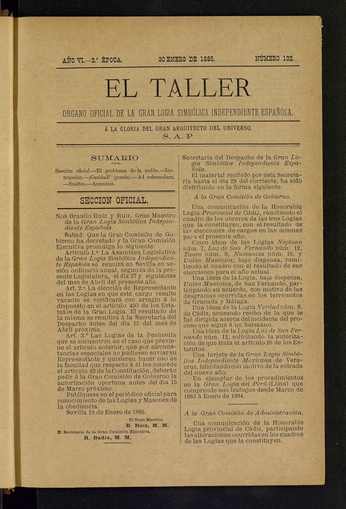 Miniatura de El Taller, de 30 de enero de 1885, nº 122