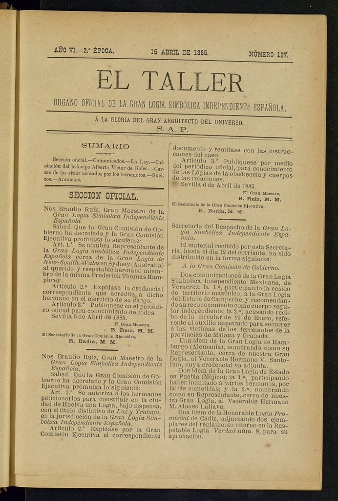 Miniatura de El Taller, de 15 de abril de 1885, nº 127