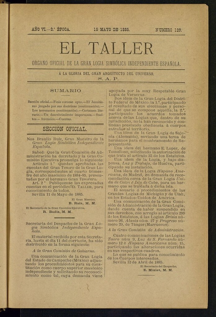 Miniatura de El Taller, de 15 de mayo de 1885, nº 129
