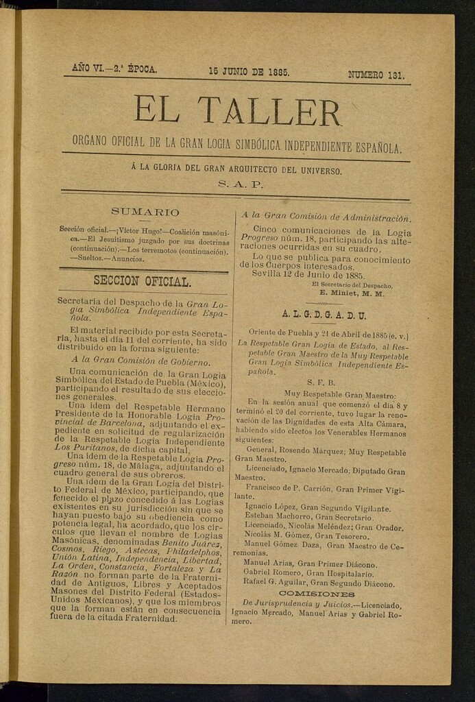 Miniatura de El Taller, de 15 de junio de 1885, nº 131