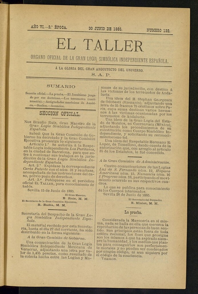 Miniatura de El Taller, de 30 de junio de 1885, nº 132