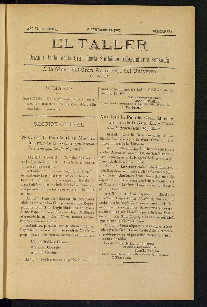 Miniatura de El Taller, de 15 de septiembre de 1885, nº 137