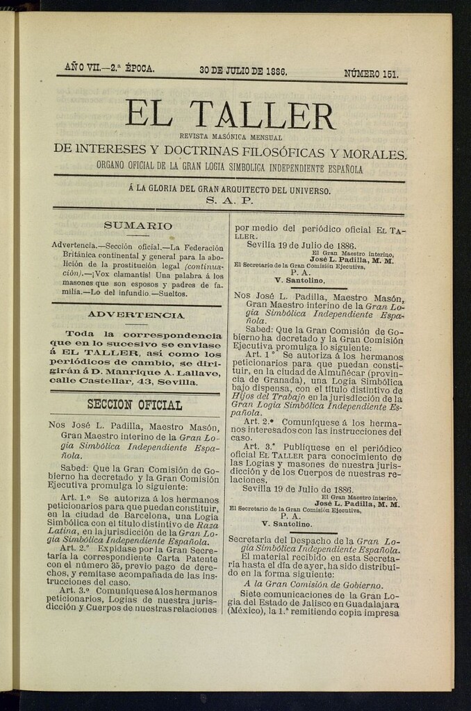 Miniatura de El Taller, de 30 de julio de 1886, nº 151