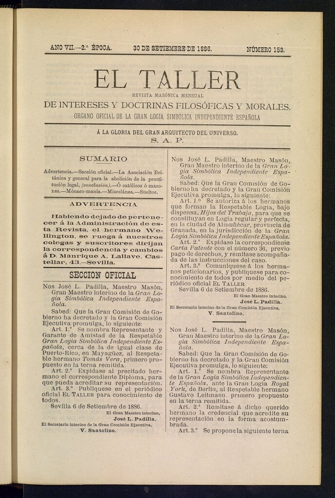 Miniatura de El Taller, de 30 de septiembre de 1886, nº 153