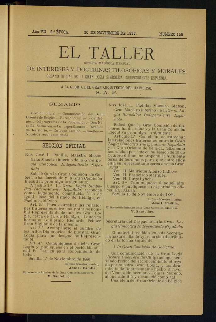 Miniatura de El Taller, de 30 de noviembre de 1886, nº 155