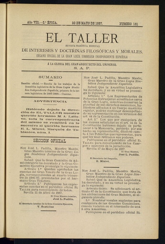 Miniatura de El Taller, de 30 de mayo de 1887, nº 161