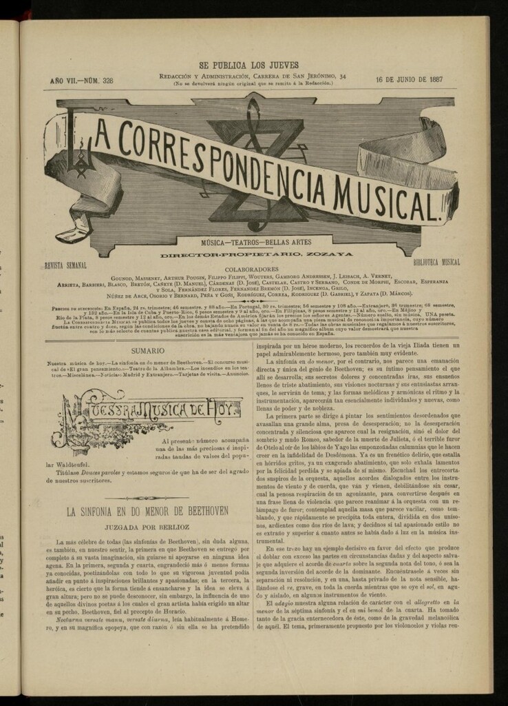 Miniatura de La Correspondencia musical : música, teatros, bellas artes, de 16 de junio de 1887, nº 328