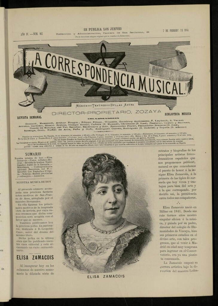 Miniatura de La Correspondencia musical : música, teatros, bellas artes, de 7 de febrero de 1884, nº 162