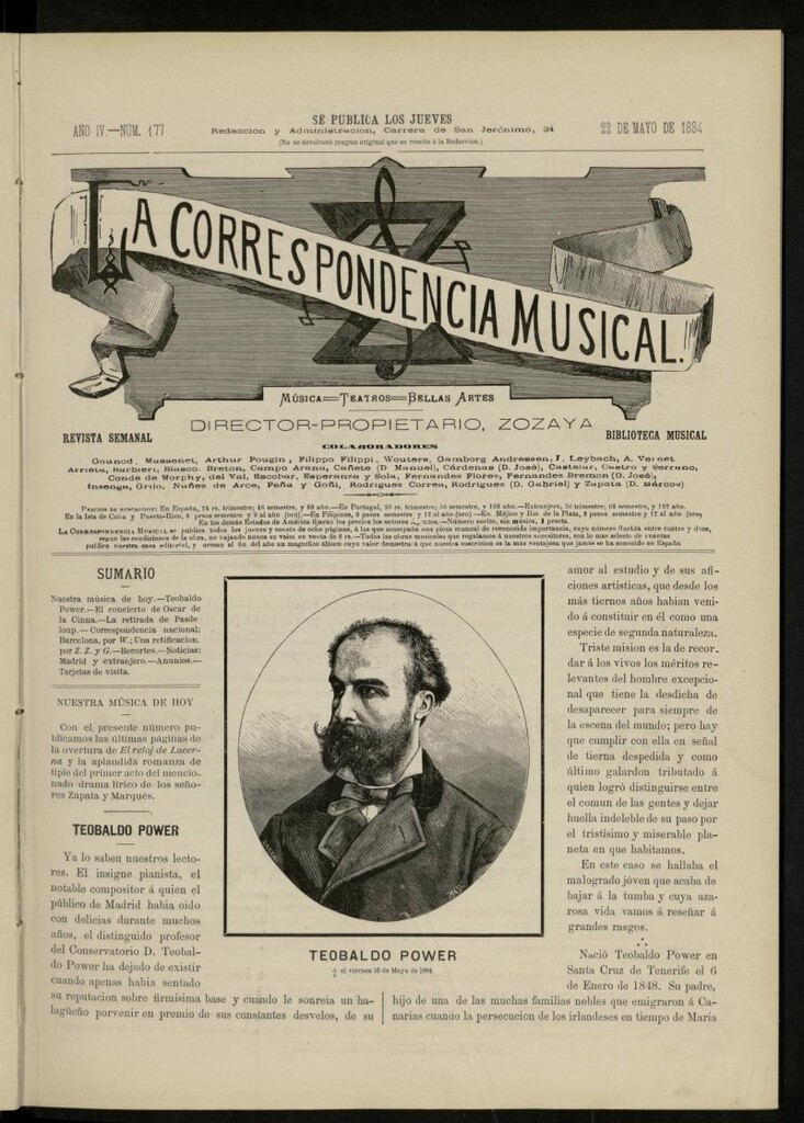 Miniatura de La Correspondencia musical : música, teatros, bellas artes, de 22 de mayo de 1884, nº 177