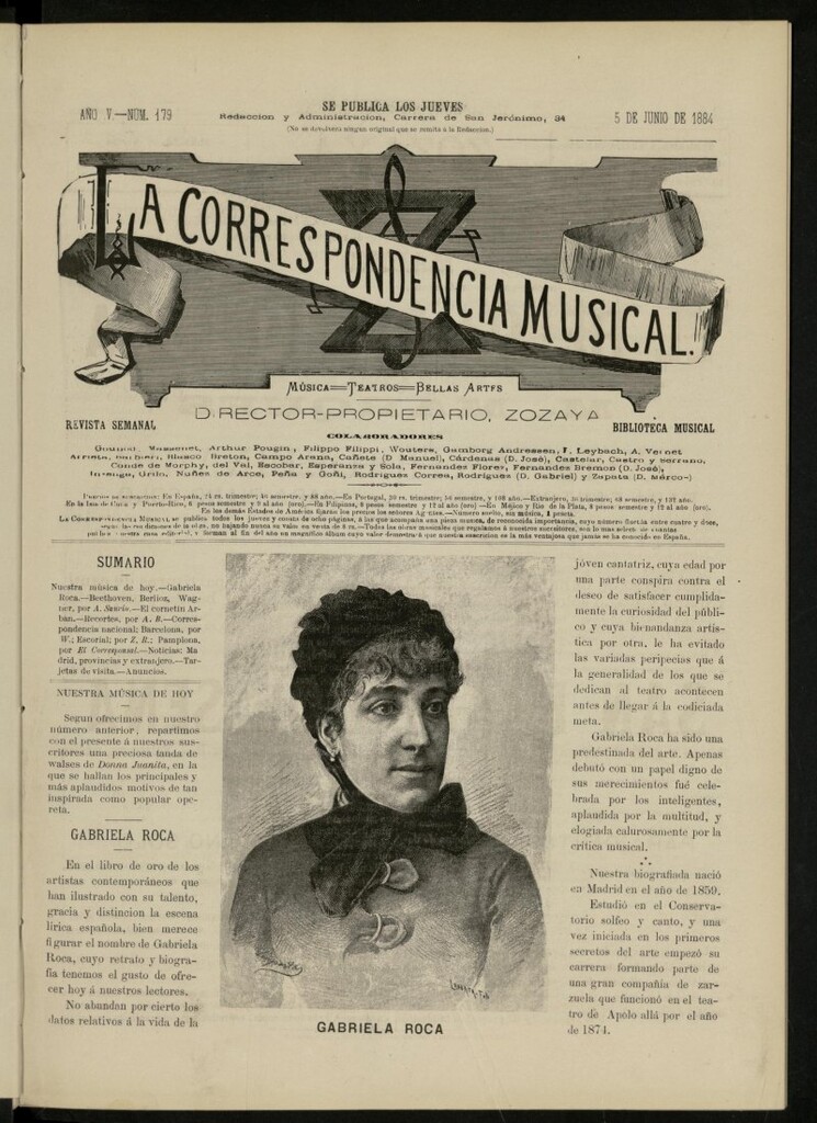 Miniatura de La Correspondencia musical : música, teatros, bellas artes, de 5 de junio de 1884, nº 179